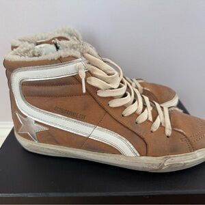 Golden Goose Private Edt Cognac Leather Shearling High-Top Sz 8